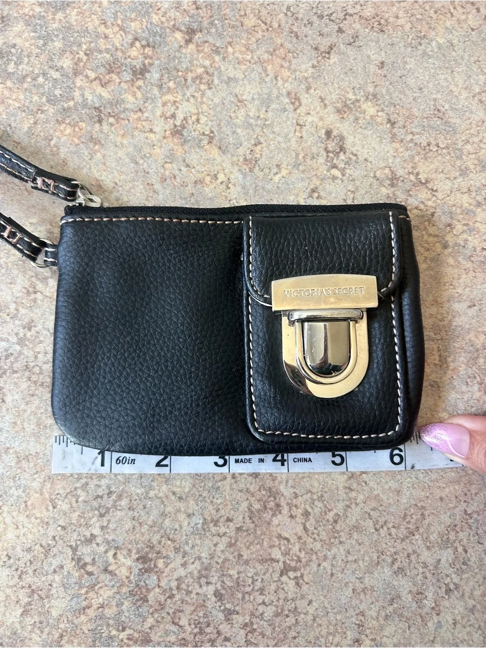 Y2K Victoria’s Secret 6x4 Black Leather Wristlet with big silver buckle